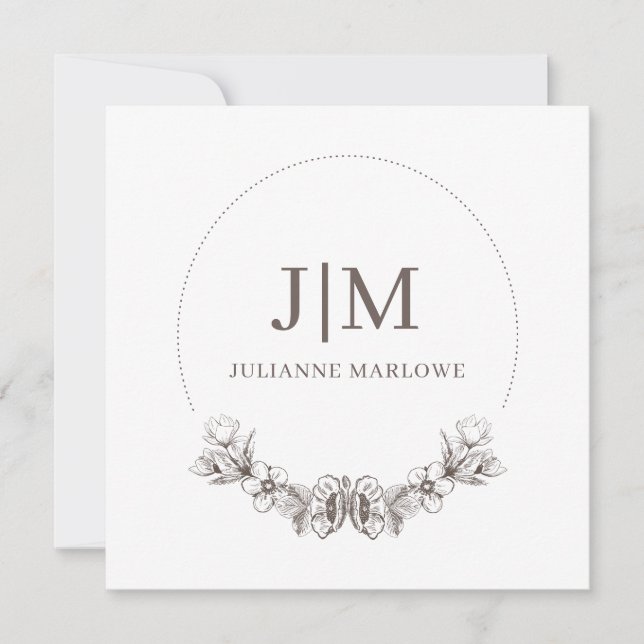 Chic Minimalist Monogram Floral Frame Card (Front)