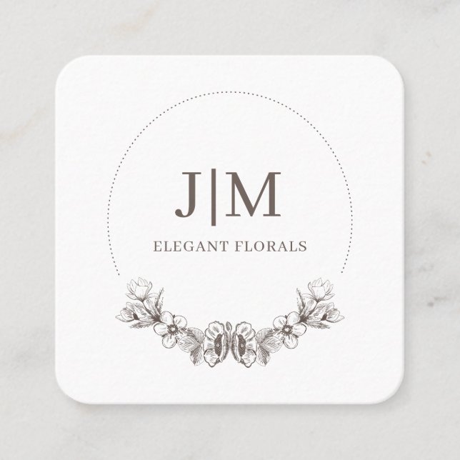 Chic Minimalist Monogram Florist Square Business Card (Front)