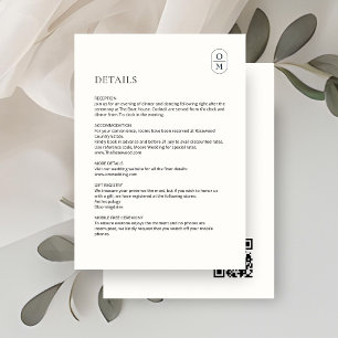 Chic Minimalist Monogram Wedding Details Enclosure Card