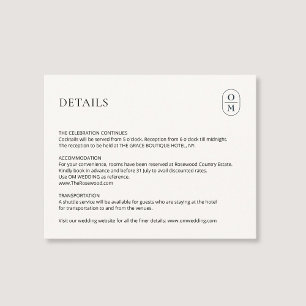 Chic Minimalist Monogram Wedding Details Enclosure Card