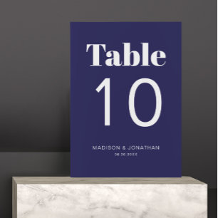Chic Minimalist Navy Blue Wedding Table Number