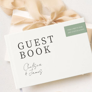 Chic Minimalist Neutral Sage Couple Wedding Guest Book