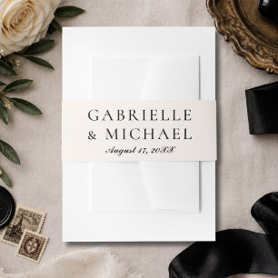 Chic Minimalist Old Money Black Ivory Wedding Date Invitation Belly Band