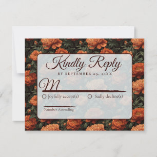 Chic Minimalist Peonies Romantic Wedding RSVP Card