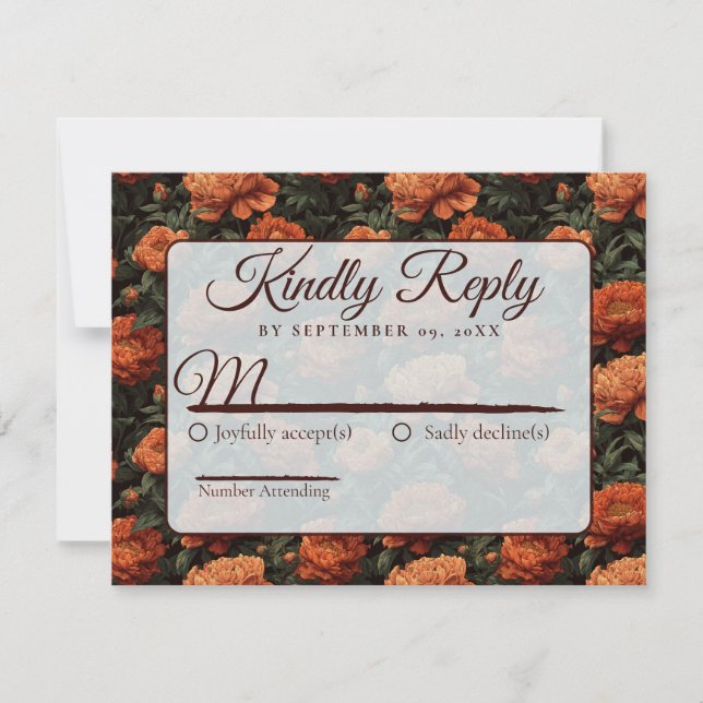 Chic Minimalist Peonies Romantic Wedding  RSVP Card (Front)