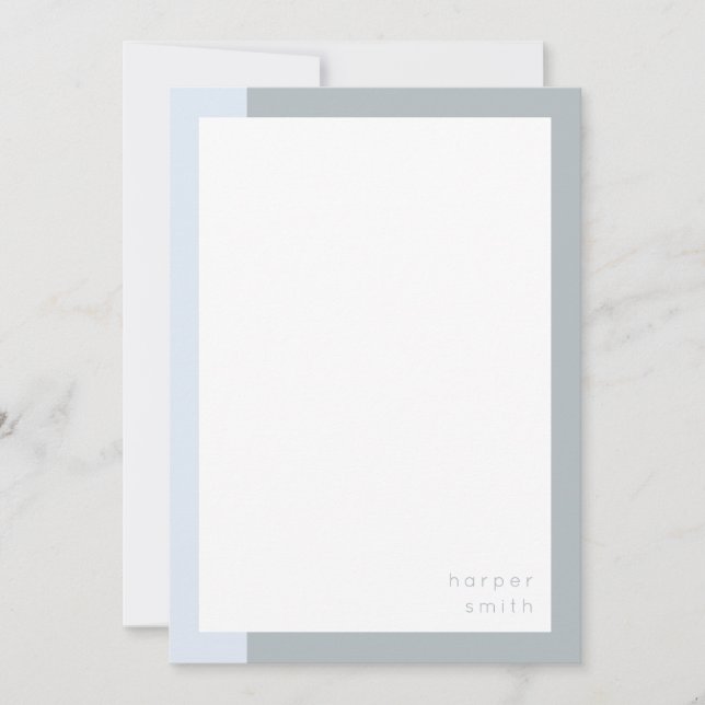 Chic Minimalist Personalised Name Blue Grey Card (Front)