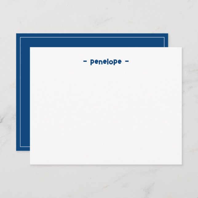 Chic Minimalist Personalised Navy Blue Stationery Card (Front/Back)