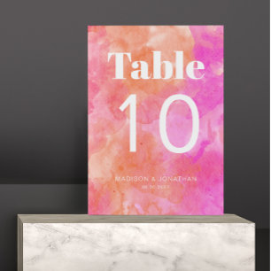 Chic Minimalist Pink Orange Wedding Table Number
