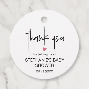 Chic Minimalist Pink Thank You Baby Girl Shower Favour Tags