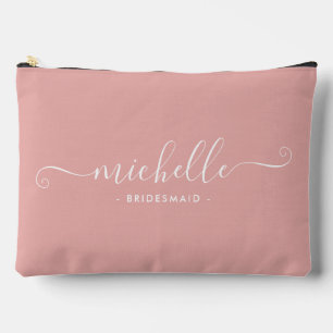 Chic Minimalist Rose Pink Personalised Bridesmaid Accessory Pouch