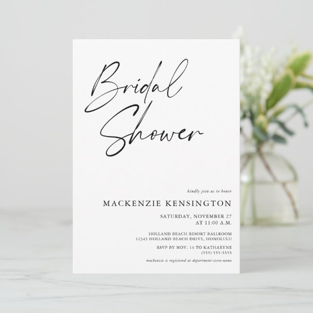 Chic Minimalist Simple Elegant Bridal Shower Invitation (Standing Front)