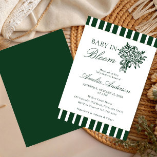 Chic Minimalist Stripe Green Floral baby shower Invitation