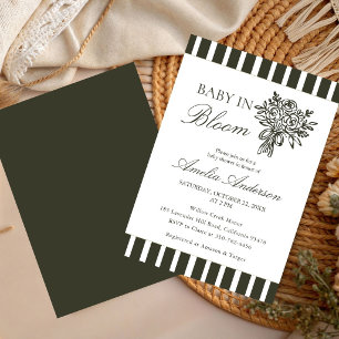 Chic Minimalist Stripe Green Floral baby shower  Invitation