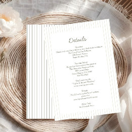 Chic Minimalist Stripe Green Wedding Details Invitation