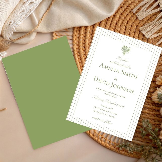 Chic Minimalist Stripe Green Wedding Invitation  (Creator Uploaded)