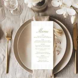 Chic Minimalist Stripe Green Wedding Menu