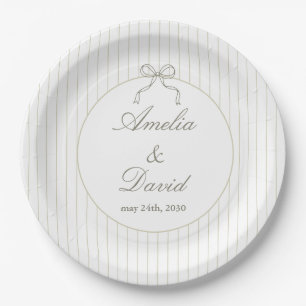Chic Minimalist Stripe Green Wedding  Paper Plate