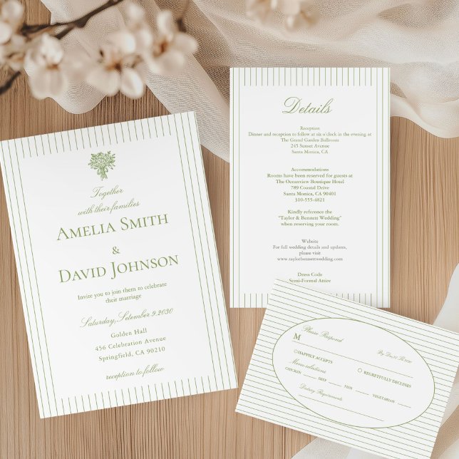 Chic Minimalist Stripe Green Wedding  RSVP Card (Creator Uploaded)