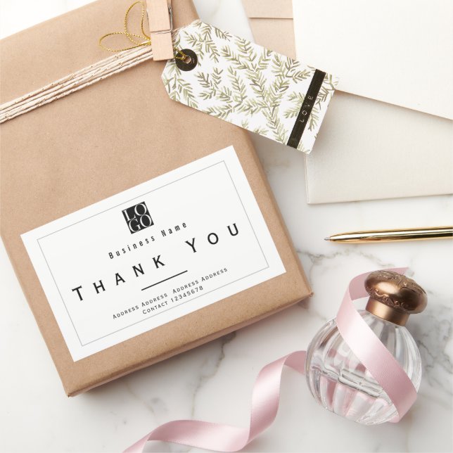 Chic Minimalist Thank You Business Logo White Rectangular Sticker (Gifting)