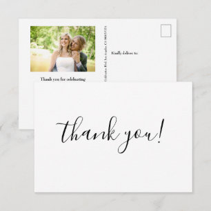 Chic Minimalist Thank You Script Wedding Photo  Card