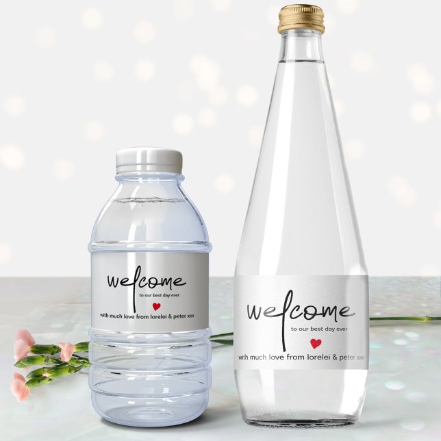 Chic Minimalist Typography With Cute Heart Motif Water Bottle Label (Creator Uploaded)