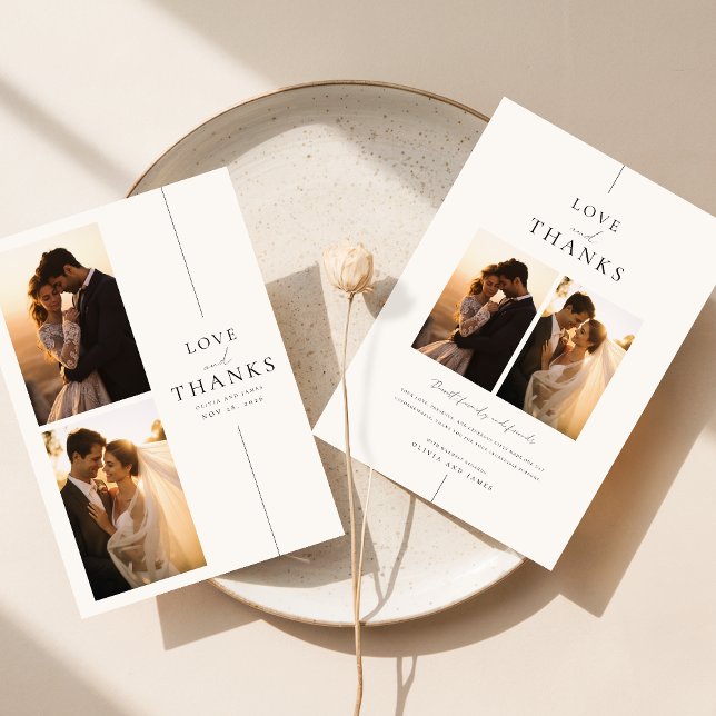 Chic Minimalist Wedding 4 Photo Thank You Card (Creator Uploaded)