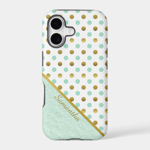 Chic Mint and Gold Polka Dots