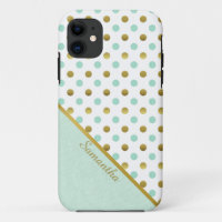 Chic Mint and Gold Polka Dots