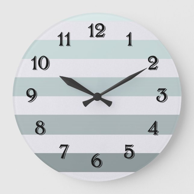 Chic Mint and White Stripes Large Clock (Front)