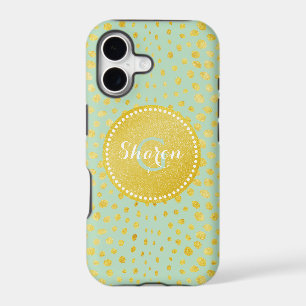 Chic mint faux gold glitter cheetah print monogram