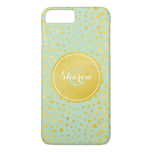 Chic mint faux gold glitter cheetah print monogram Case-Mate iPhone case