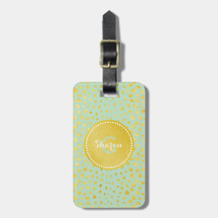 Chic mint faux gold glitter cheetah print monogram luggage tag