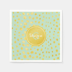 Chic mint faux gold glitter cheetah print monogram napkin