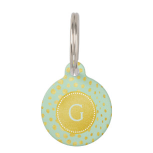 Chic mint faux gold glitter cheetah print monogram pet tag