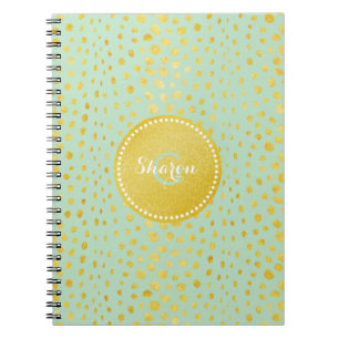Chic mint faux gold glitter cheetah print monogram spiral notebook