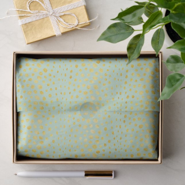 Chic mint faux gold glitter cheetah print monogram tissue paper (Gift)
