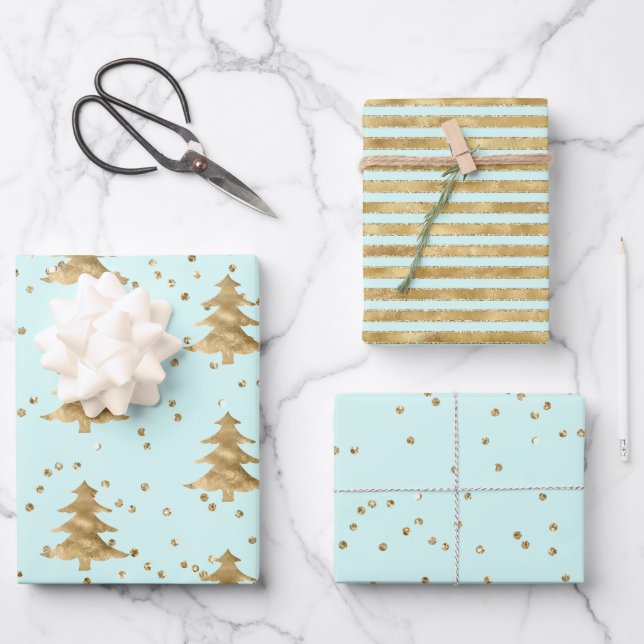 Chic Mint Gold Christmas Tree   Wrapping Paper Sheet (Front)
