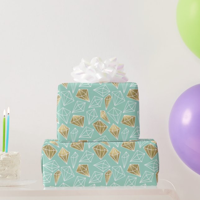 Chic Mint Gold Diamonds Birthday Wrapping Paper (Party Gifts)
