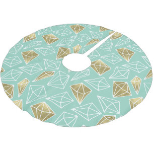 Chic Mint Gold Diamonds Christmas Brushed Polyester Tree Skirt