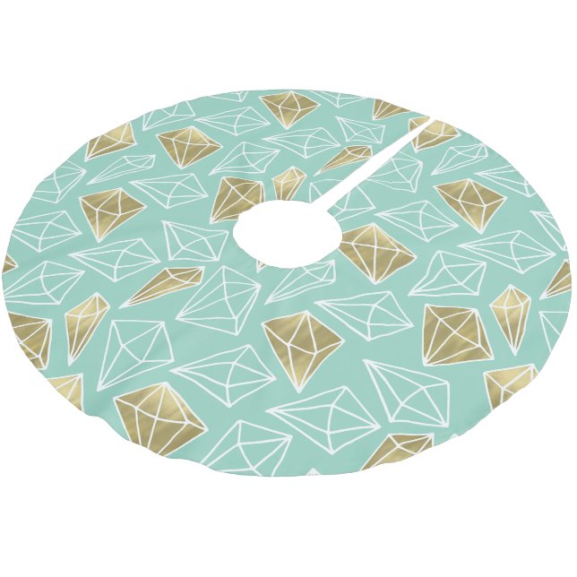 Chic Mint Gold Diamonds Christmas Brushed Polyester Tree Skirt (Angled)
