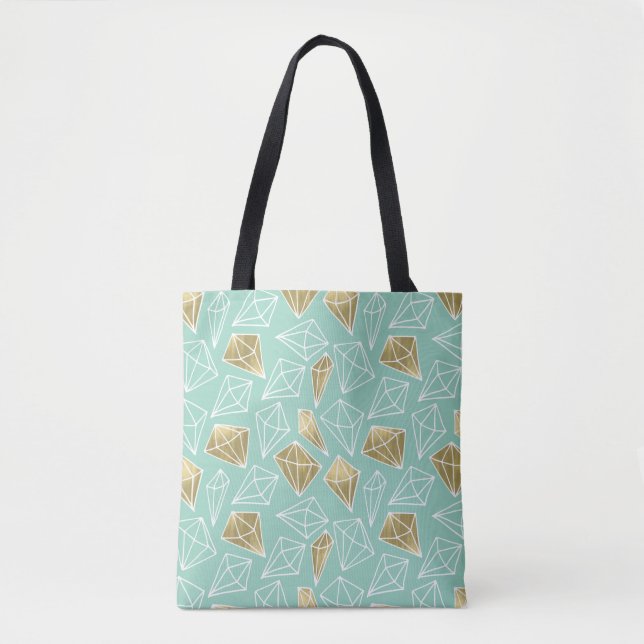 Chic Mint Gold Diamonds Christmas Tote Bag (Front)
