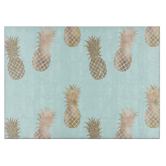 Chic Mint Gold Glam Pineapples Cutting Board (Front)