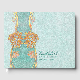 Chic Mint Green and Gold Wedding Guest Book