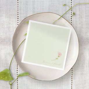 Chic Mint Green & Blush Rose   White Napkins