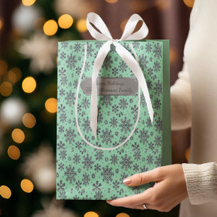Chic Mint Green Christmas w/ Elegant Snowflakes Medium Gift Bag