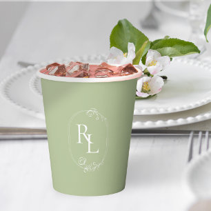 Chic Mint Green Couple Monogram Wedding  Paper Cups