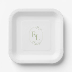 Chic Mint Green Couple Monogram Wedding Paper Plate