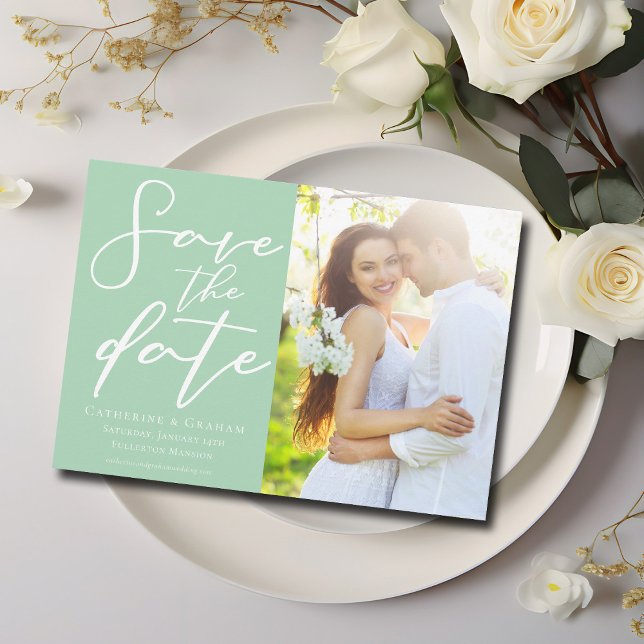 Chic Mint Green Couple Photo Spring Save The Date (Creator Uploaded)