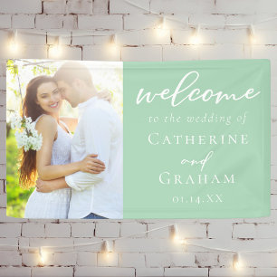 Chic Mint Green Couple Photo Wedding Banner