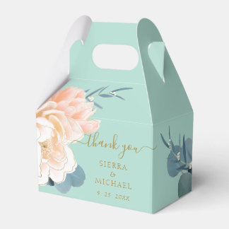 Chic Mint Green Gold Blush Peach Floral Wedding Favour Box